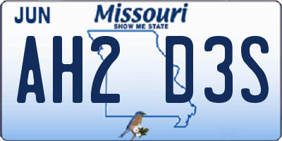 MO license plate AH2D3S