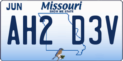 MO license plate AH2D3V