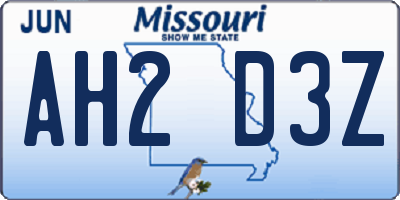 MO license plate AH2D3Z