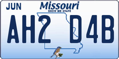 MO license plate AH2D4B