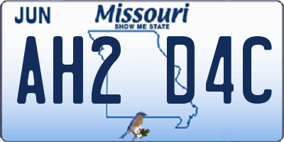 MO license plate AH2D4C