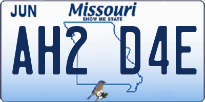 MO license plate AH2D4E