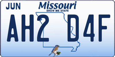 MO license plate AH2D4F