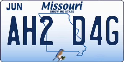 MO license plate AH2D4G