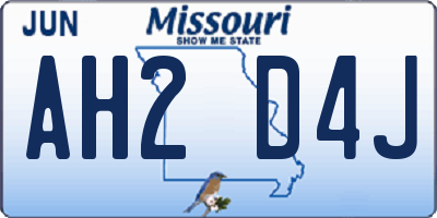 MO license plate AH2D4J