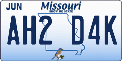 MO license plate AH2D4K