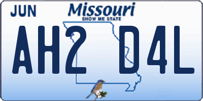 MO license plate AH2D4L