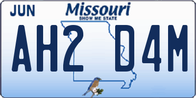 MO license plate AH2D4M