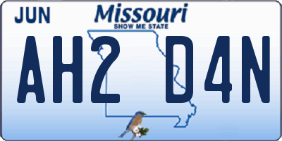 MO license plate AH2D4N