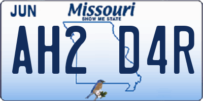 MO license plate AH2D4R