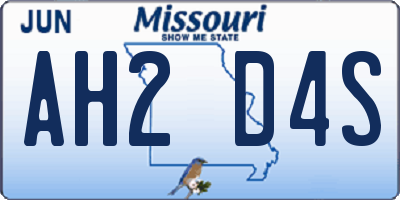 MO license plate AH2D4S