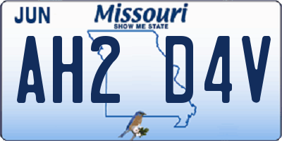 MO license plate AH2D4V