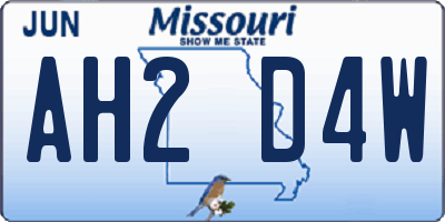 MO license plate AH2D4W