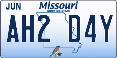 MO license plate AH2D4Y