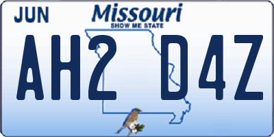 MO license plate AH2D4Z