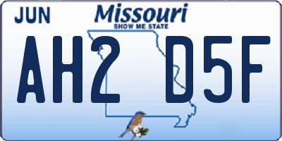 MO license plate AH2D5F