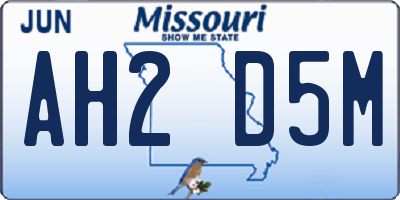 MO license plate AH2D5M