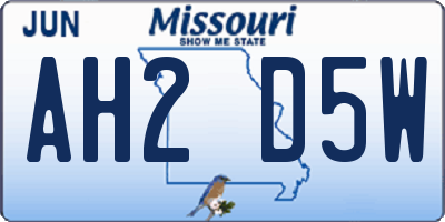 MO license plate AH2D5W