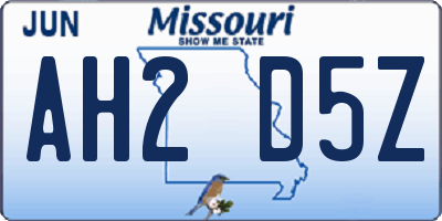 MO license plate AH2D5Z