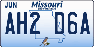 MO license plate AH2D6A