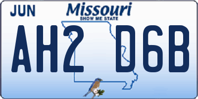 MO license plate AH2D6B