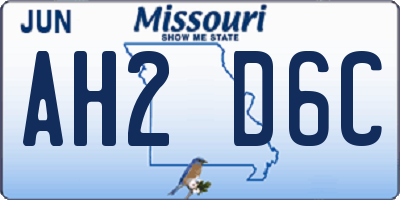 MO license plate AH2D6C