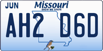 MO license plate AH2D6D