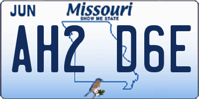 MO license plate AH2D6E