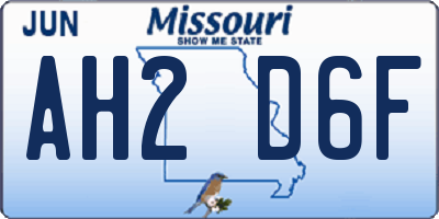 MO license plate AH2D6F