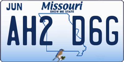 MO license plate AH2D6G