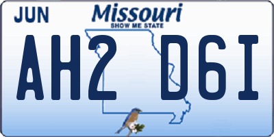 MO license plate AH2D6I