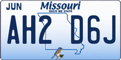 MO license plate AH2D6J