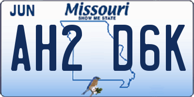 MO license plate AH2D6K