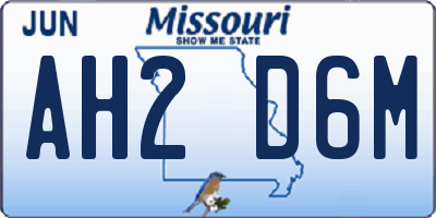 MO license plate AH2D6M