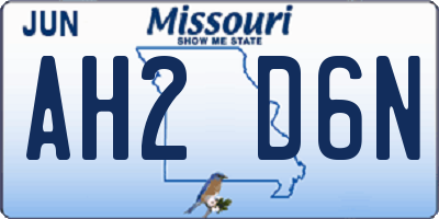 MO license plate AH2D6N