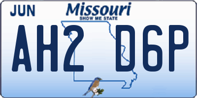 MO license plate AH2D6P