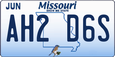 MO license plate AH2D6S
