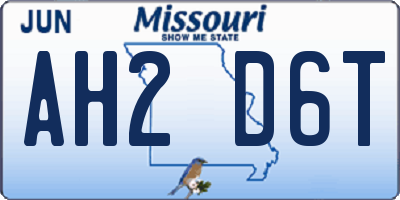 MO license plate AH2D6T