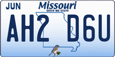 MO license plate AH2D6U