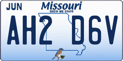 MO license plate AH2D6V