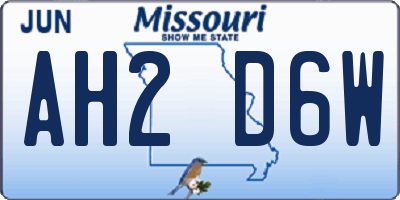 MO license plate AH2D6W