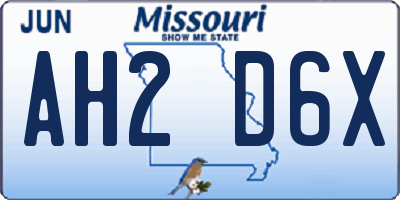 MO license plate AH2D6X