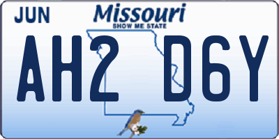 MO license plate AH2D6Y