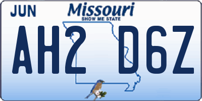 MO license plate AH2D6Z