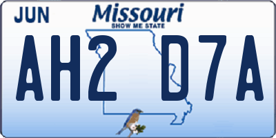 MO license plate AH2D7A