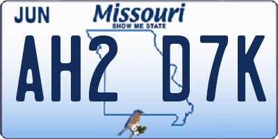 MO license plate AH2D7K