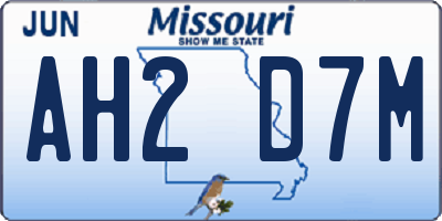 MO license plate AH2D7M