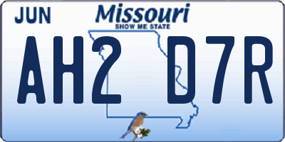 MO license plate AH2D7R