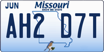 MO license plate AH2D7T