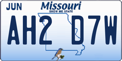 MO license plate AH2D7W